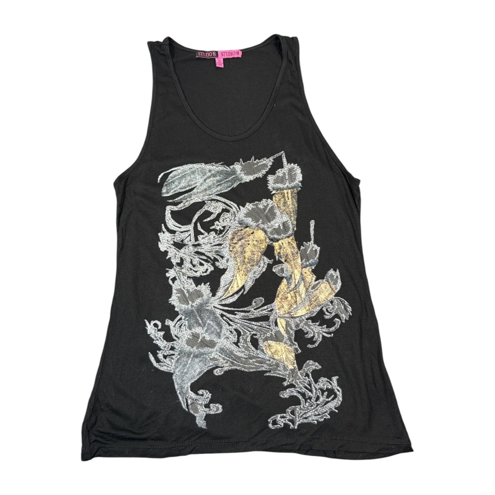 Studio 18 Womens Black Metallic Graphic‎ Print Tank Top Size 1X